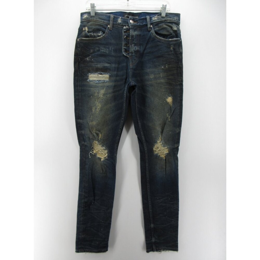 Art Meets Chaos Jeans 33 Skinny Button Fly Ripped Distressed 33X32